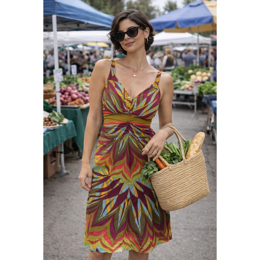 Nicole Miller Multicolor Abstract Midi Dress size M